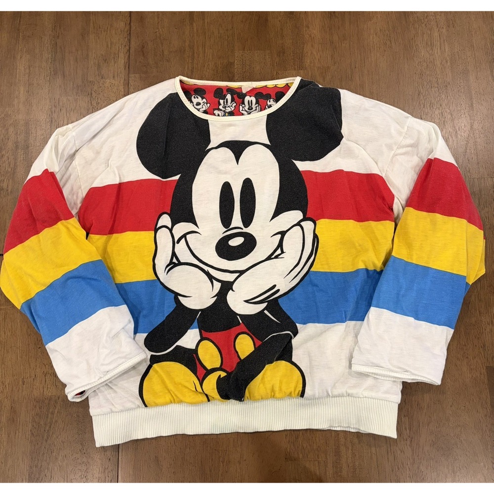 Vintage Disney Mickey Mouse Puffy Sweatshirt 90s Colorful Retro Unisex Sz L/XL